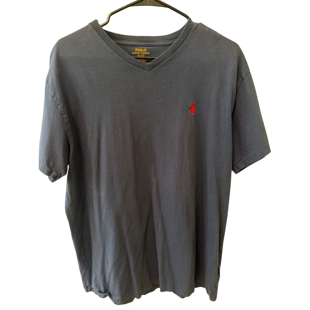 Polo Ralph Lauren V-Neck T-Shirt Mens Size Medium Blue Red Preppy Classic Cotton